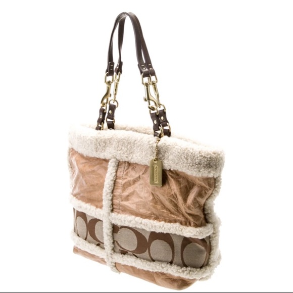 Coach Brown and Cream Tote Bag with Leather Accents - Picture 3 of 6